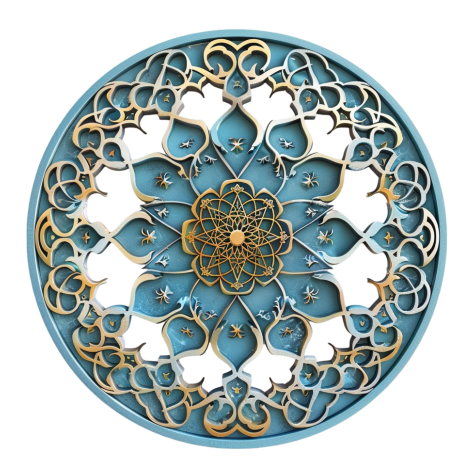 Circular Design with Gold and Blue Colours On Transparent Background. png