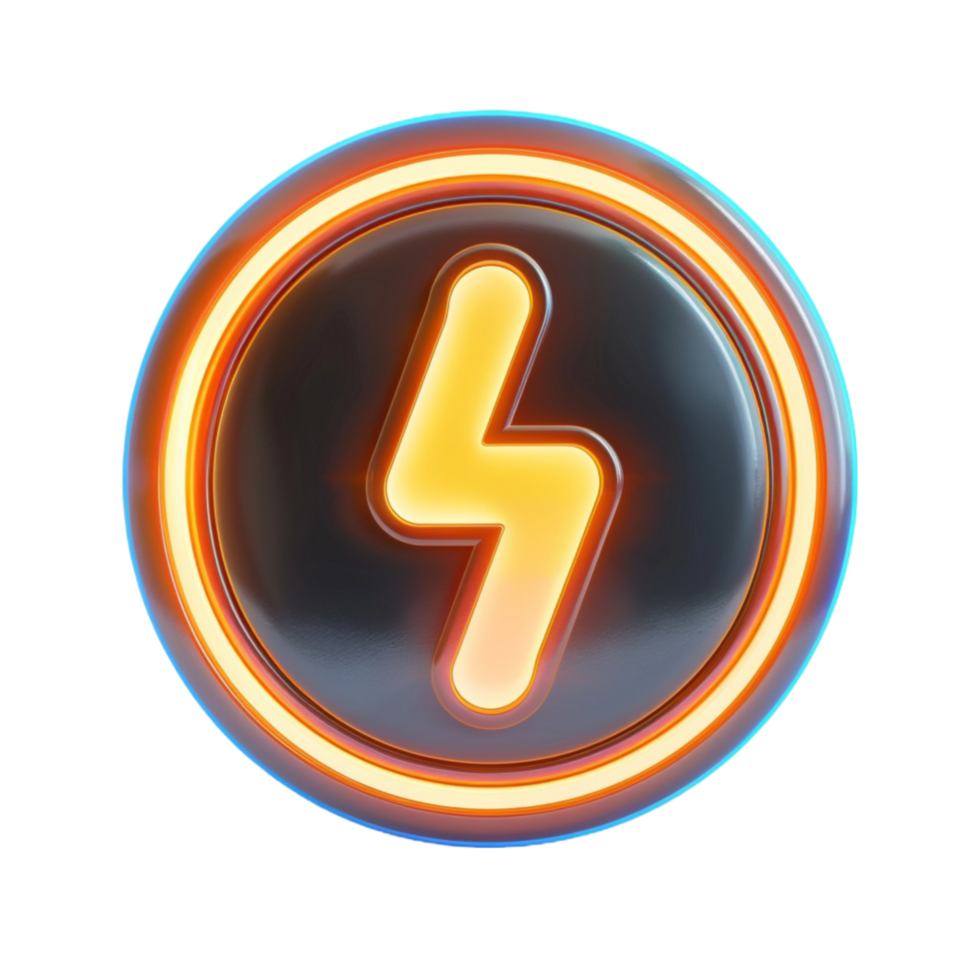 Neon Lightning Bolt Icon, Transparent Background png