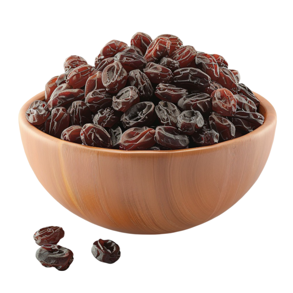 Raisins in Wooden Bowl Isolated on White Background png