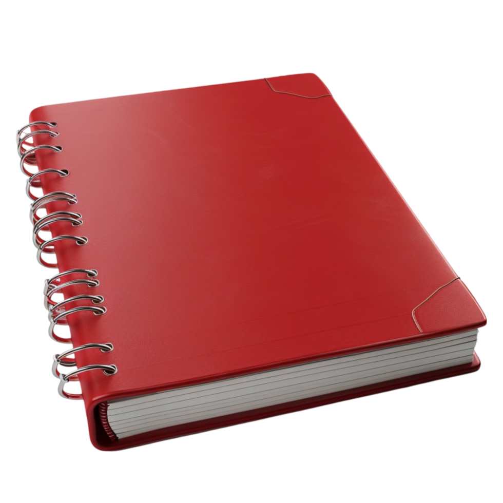 Red Notebook with Spiral Binding on White Background Genereted AI png