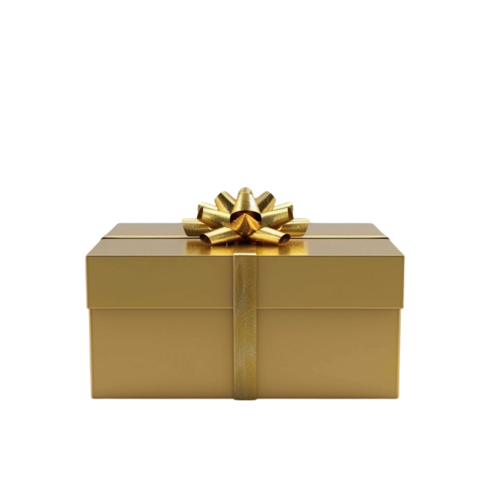 Gold Gift Box with Bow on Transparent Background png