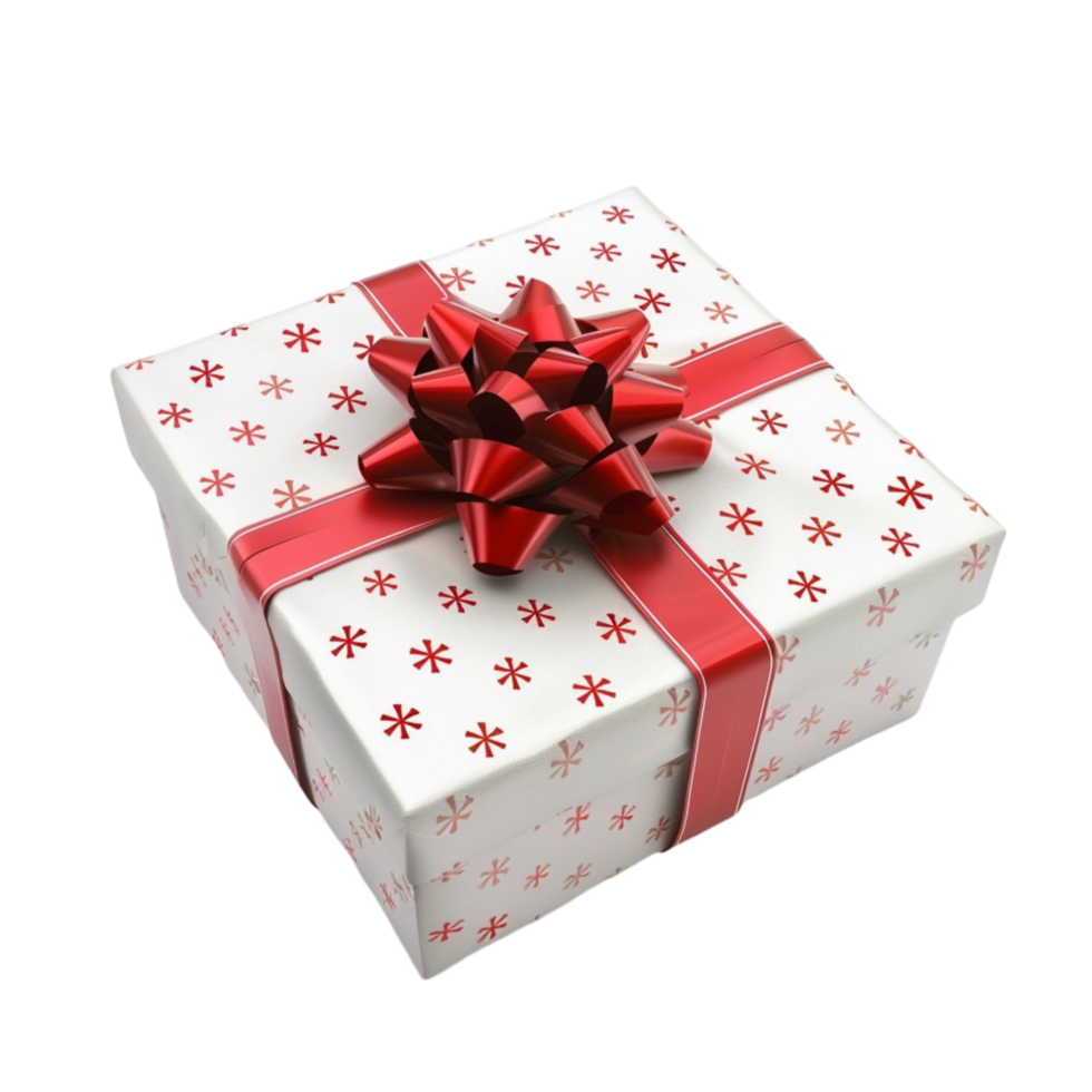 Gift Box with Red Ribbon and Bow on Transparent Background png