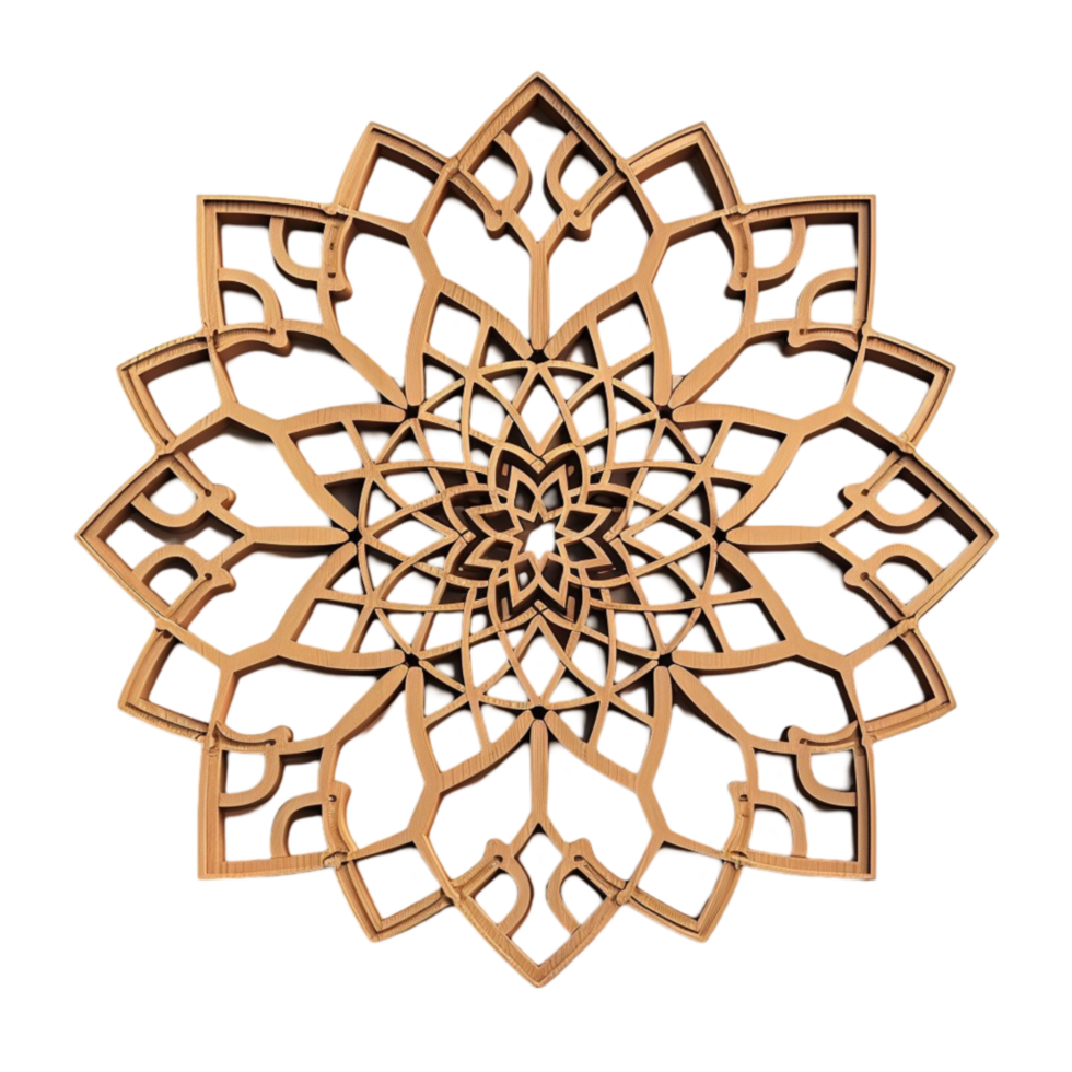 A Wooden Flower with a Circular Design On Transparent Background. png