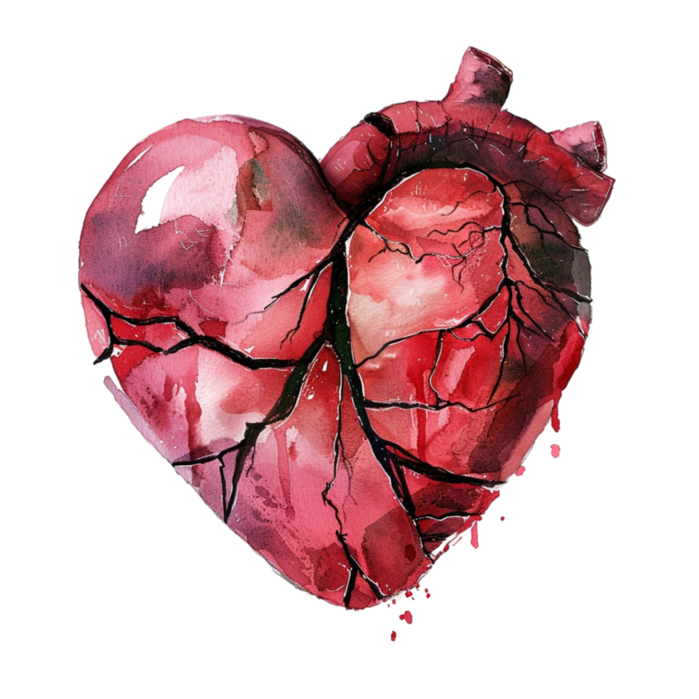 Watercolour Illustration of a Human Heart On Transparent Background. png