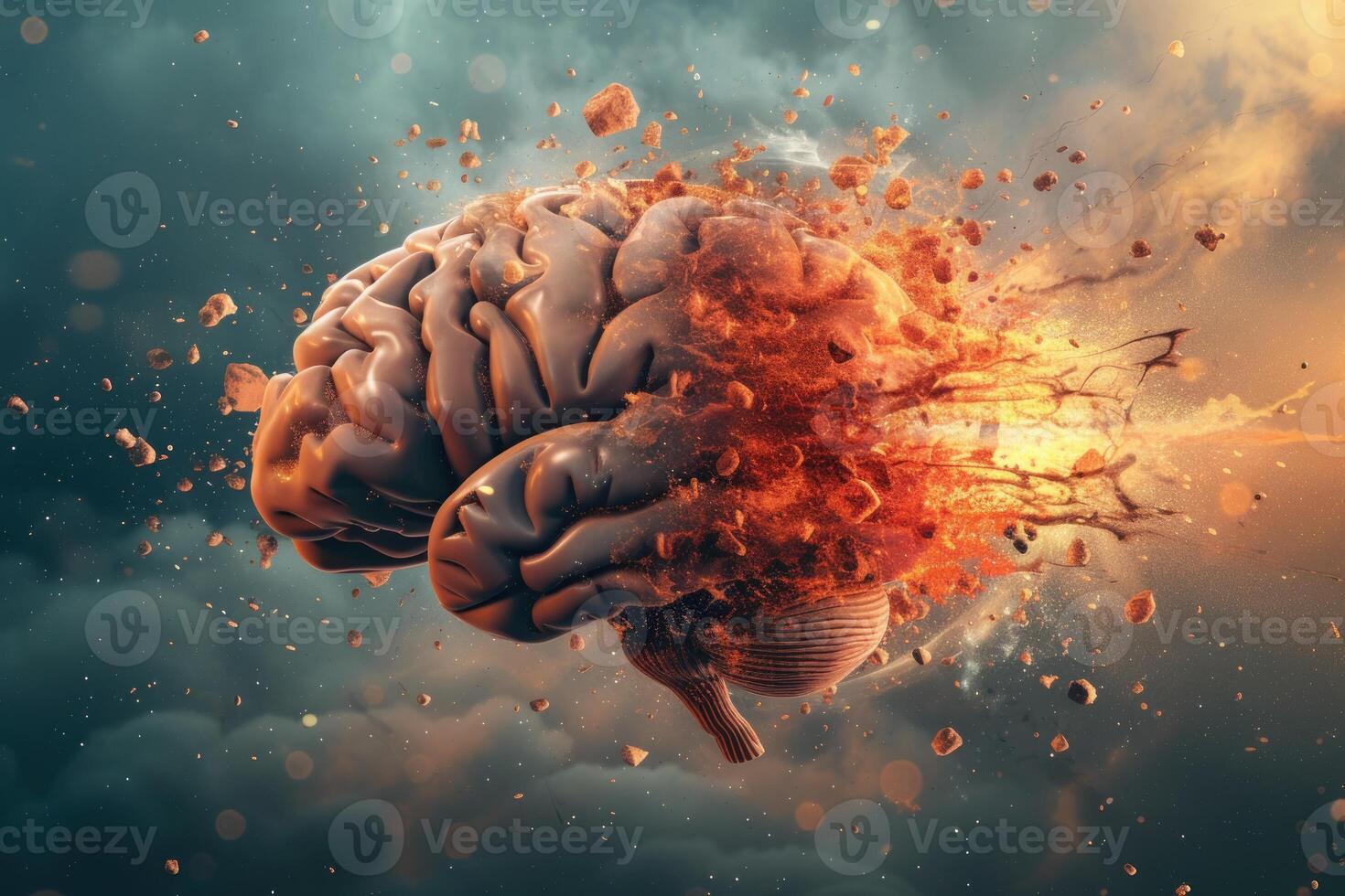 Exploding brain concept on dark background photo