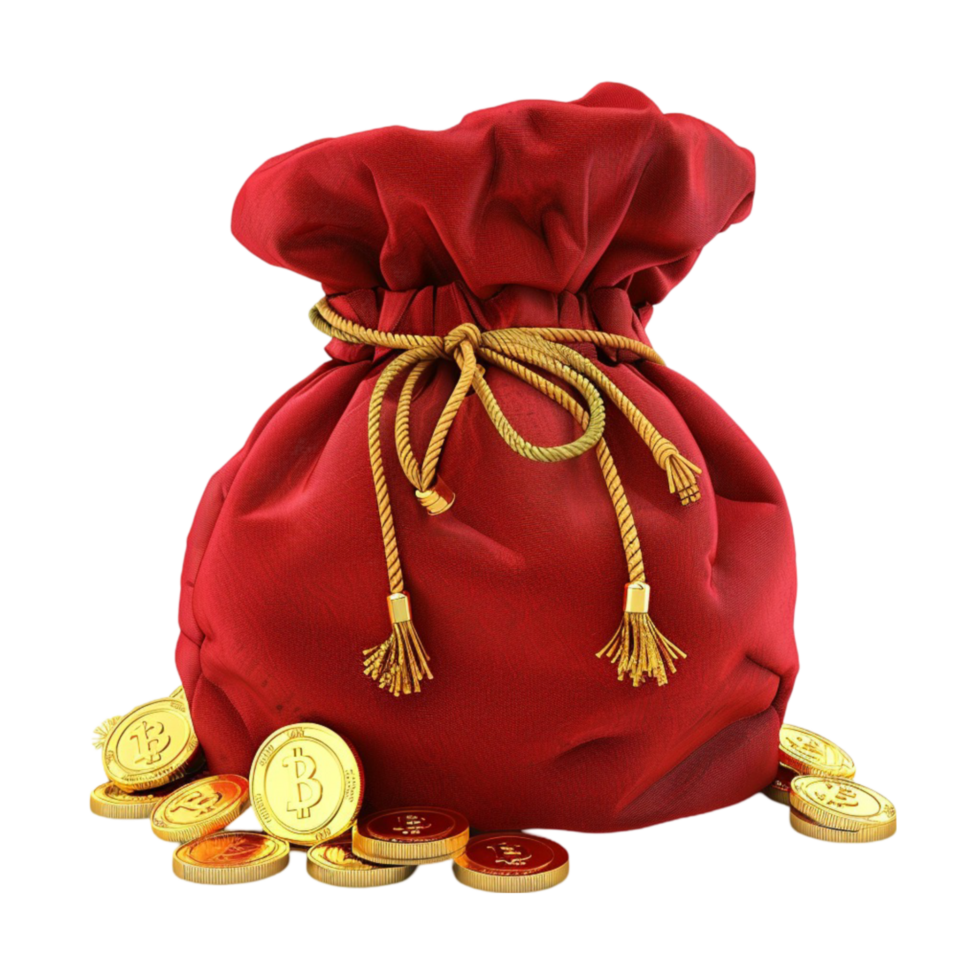 A red bag with gold coins on it Genereted AI png