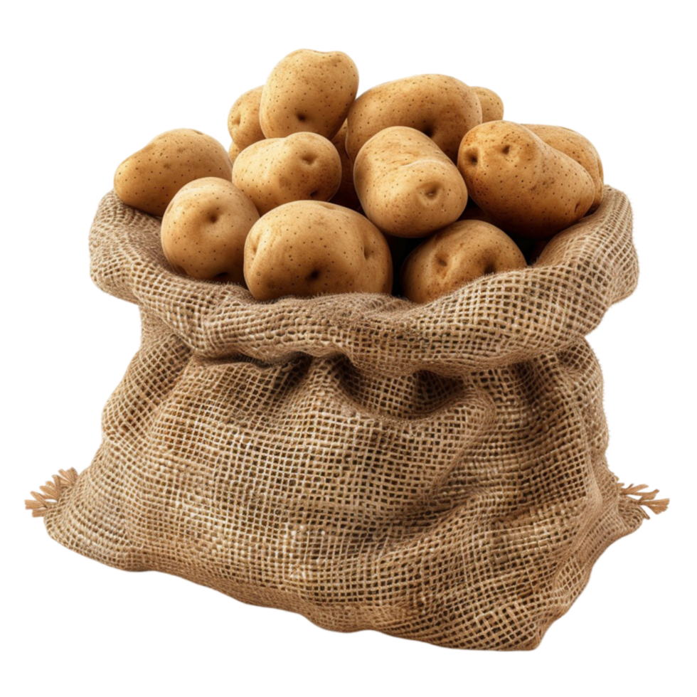 Potatoes in a Sack On Transparent Background. Genereted AI png