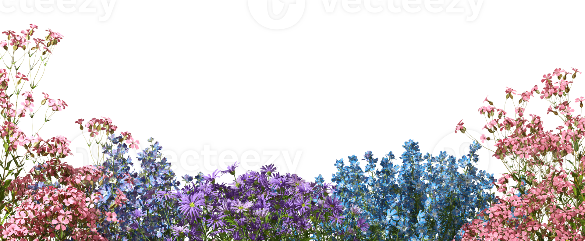 Beautify various flowery meadow foreground on transparent background 3d rendering png