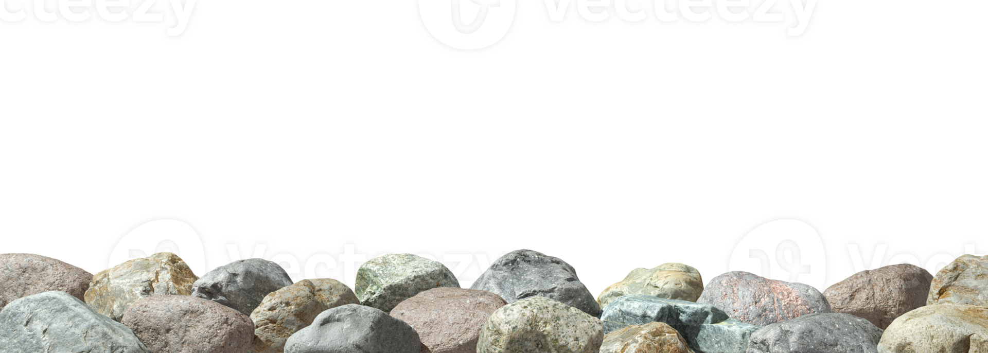 Lots of stones pile row foregrounds on transparent backgrounds 3d rendering png