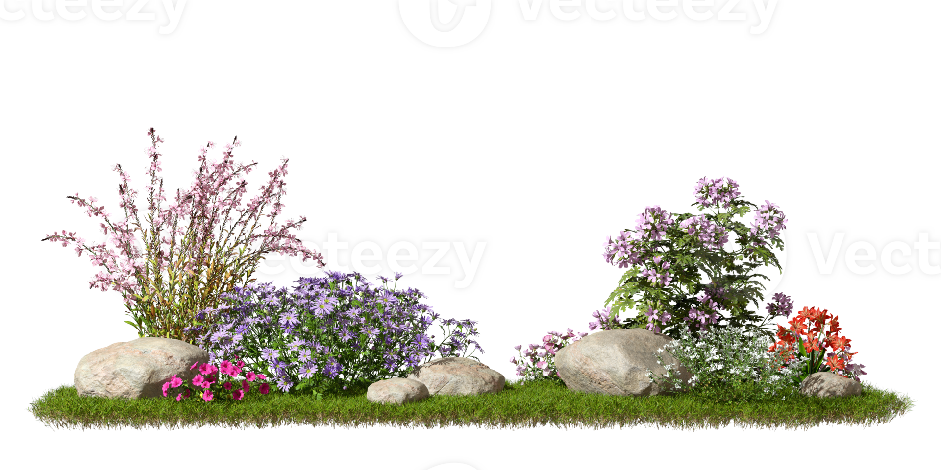Flower gardening composition design landscape cutout backgrounds 3d illustration png