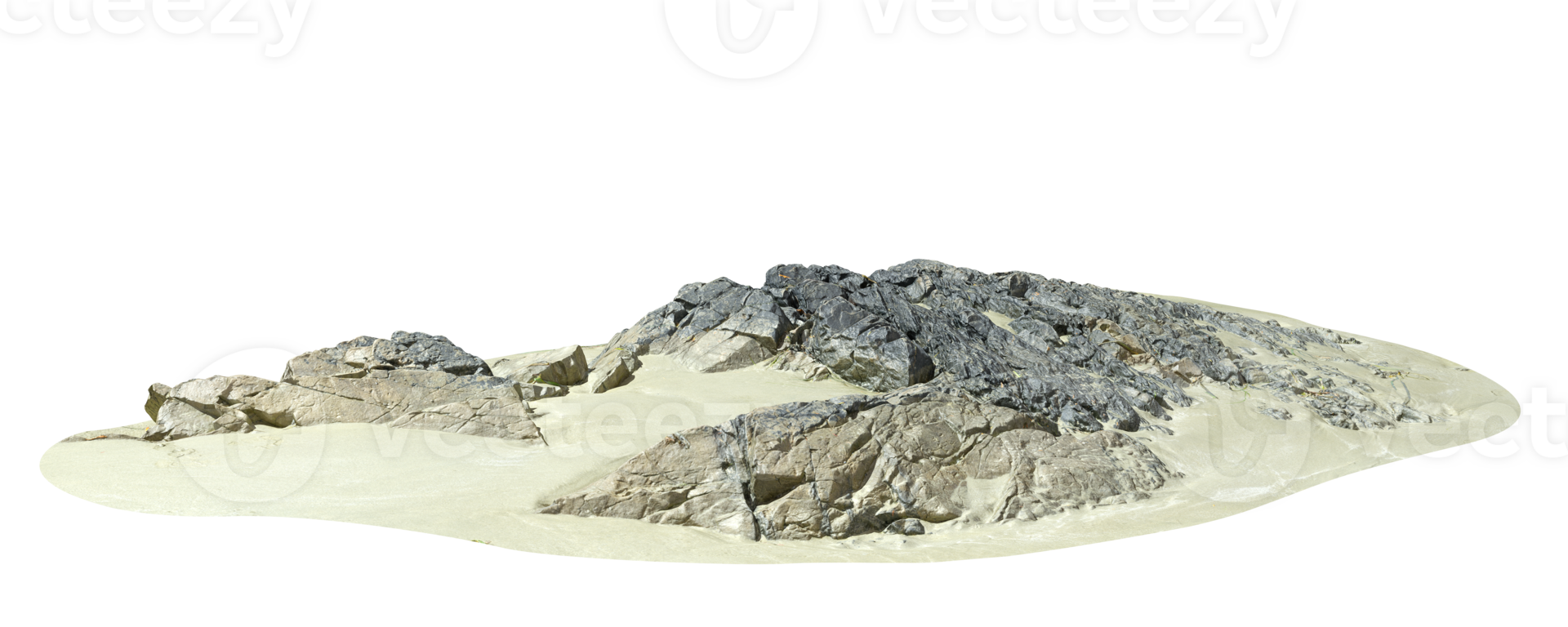 Cutout rock slope on sand beach 3d rendering png