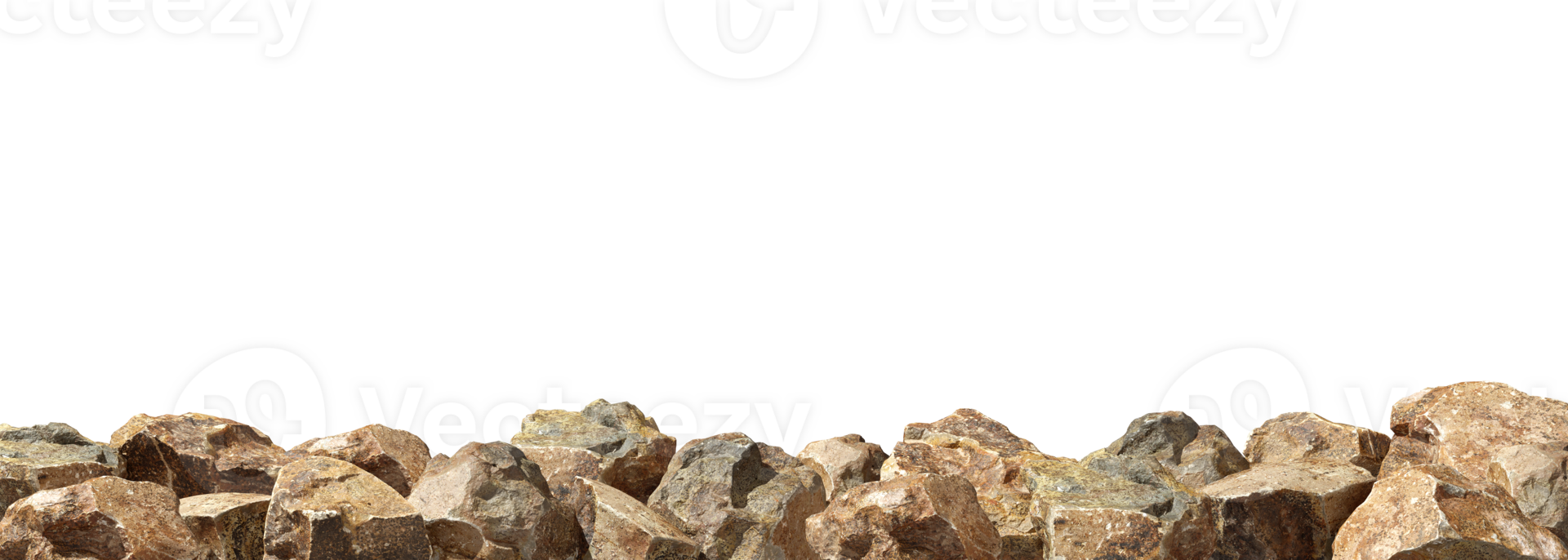 Realistic lots stones pile foreground row 3d rendering png
