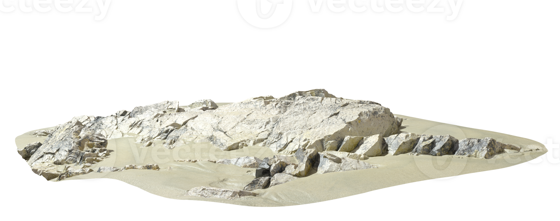 Strong nature rocks landscape on sand beaches cutout backgrounds 3d rendering png