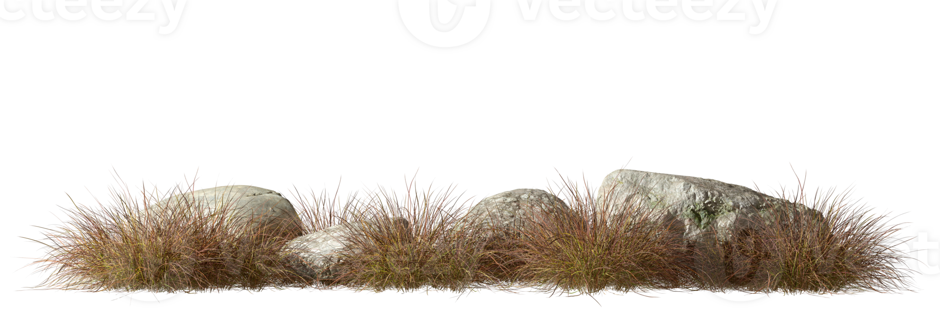 Savanna grass fields meadown with rocks on transparent backgrounds 3d render png