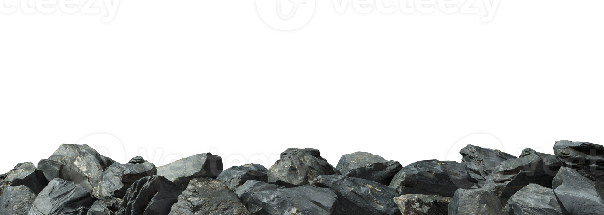 Black rocks stones pile bottom ground cutout transparent backgrounds 3d render png