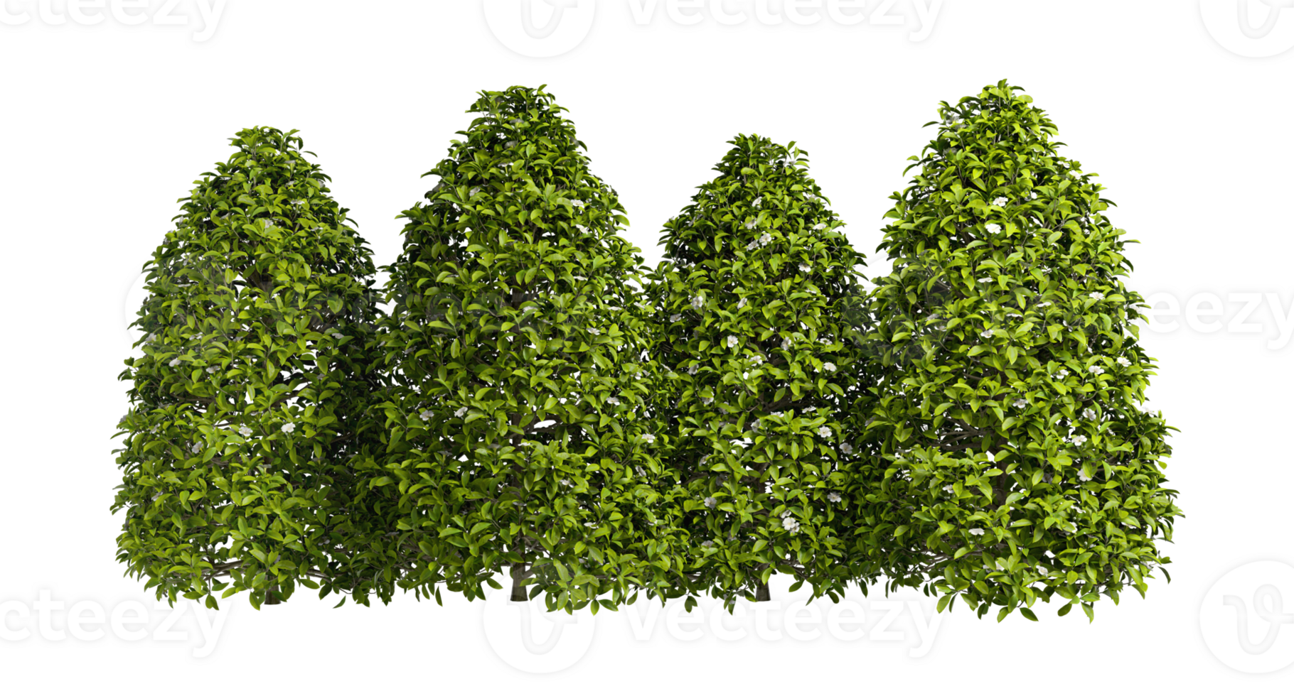 Landscape trees shrubs lined cutout 3d rendering png