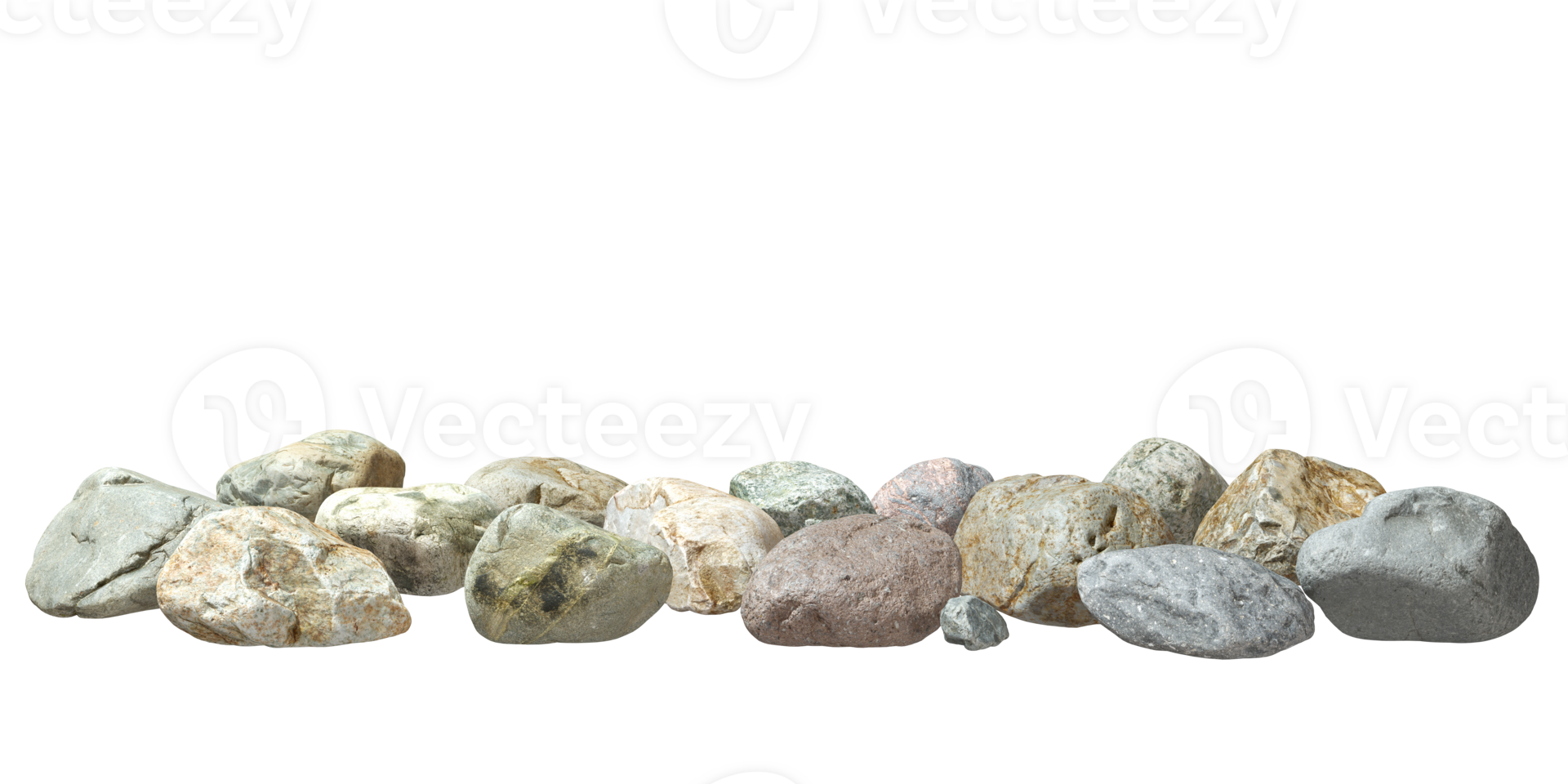Stones river lined row isolate on transparent backgrounds realistic 3d render png