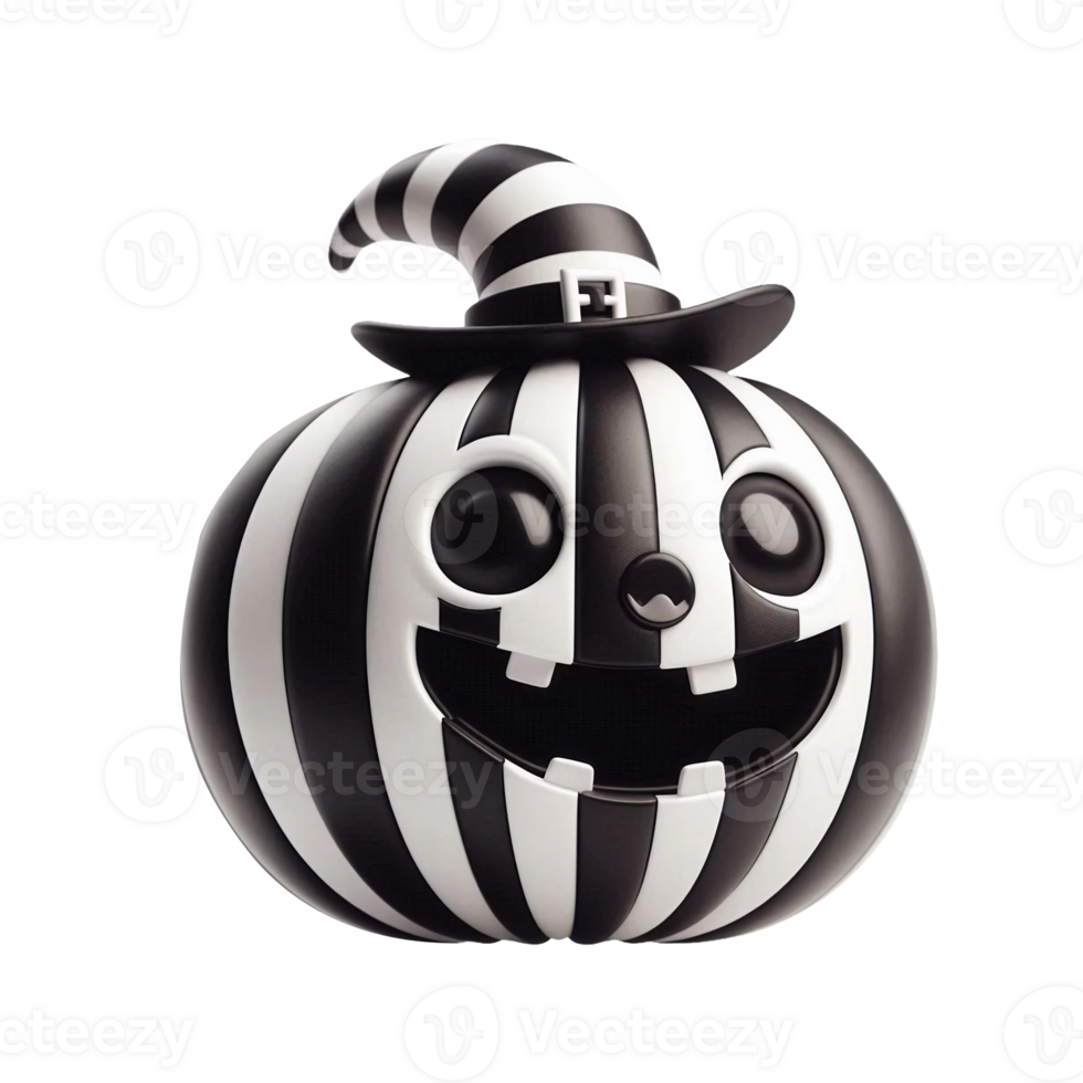 Funny and spooky Halloween pumpkin in black and white stripes png