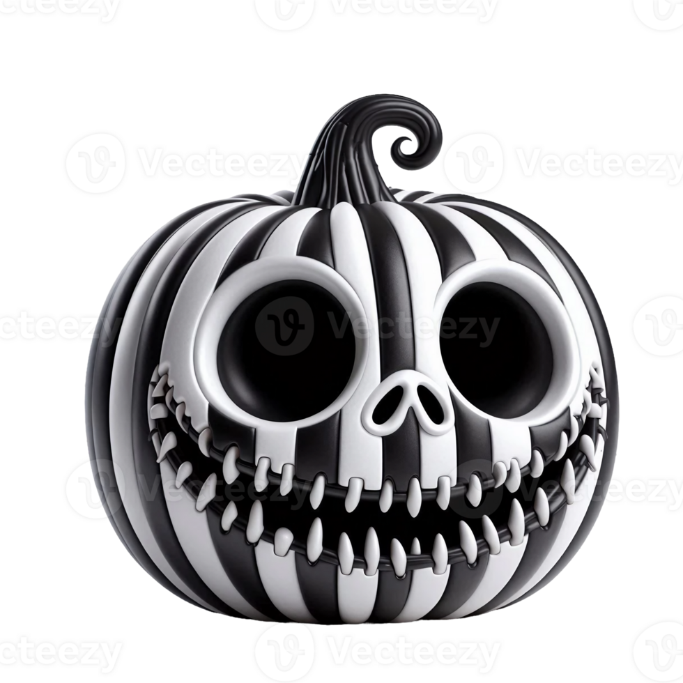 Funny and spooky Halloween pumpkin in black and white stripes png