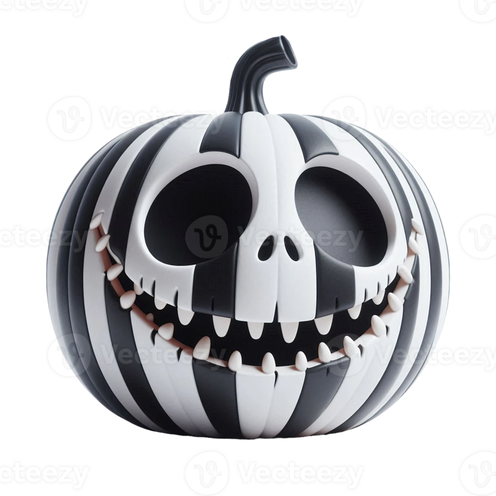 Funny and spooky Halloween pumpkin in black and white stripes png