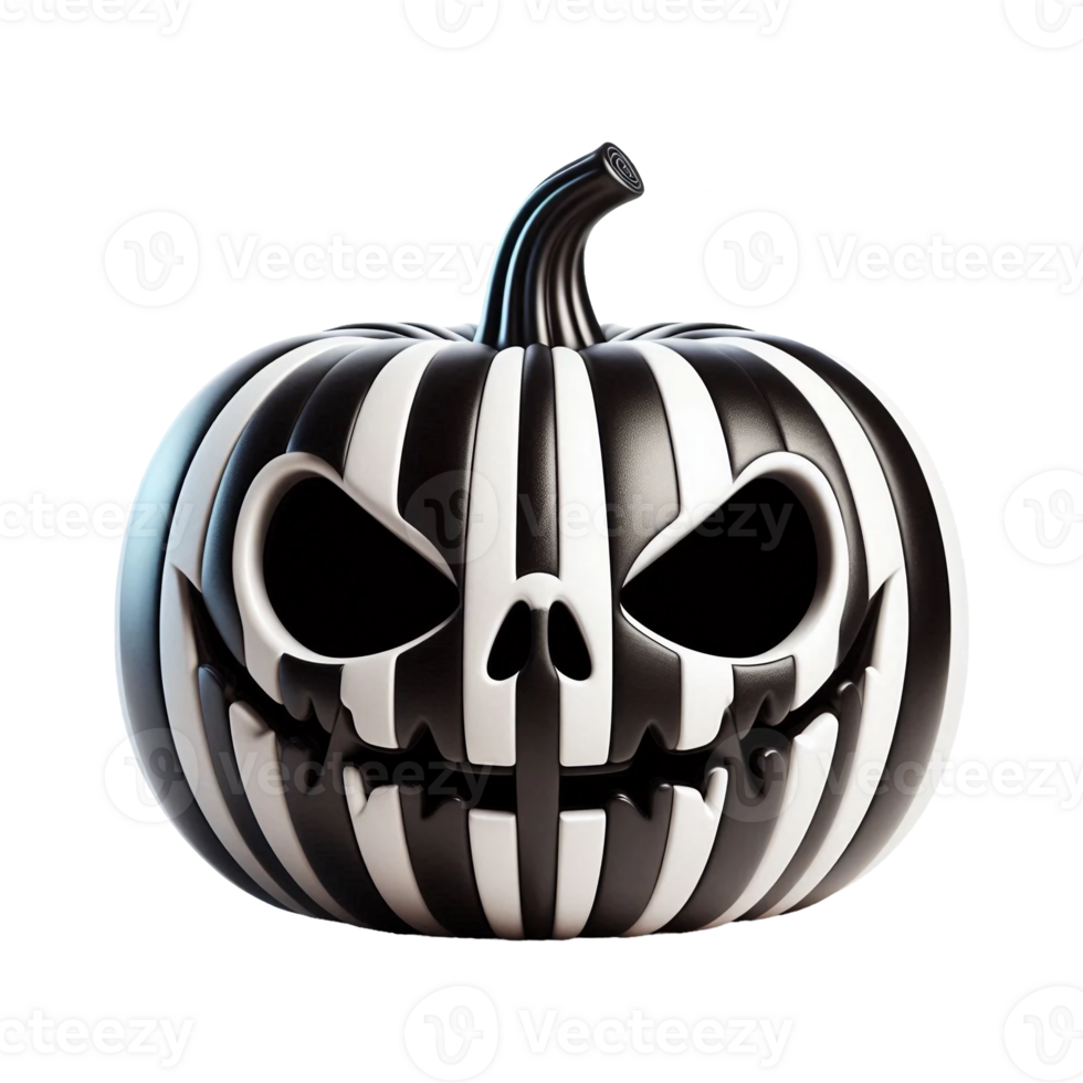Funny and spooky Halloween pumpkin in black and white stripes png