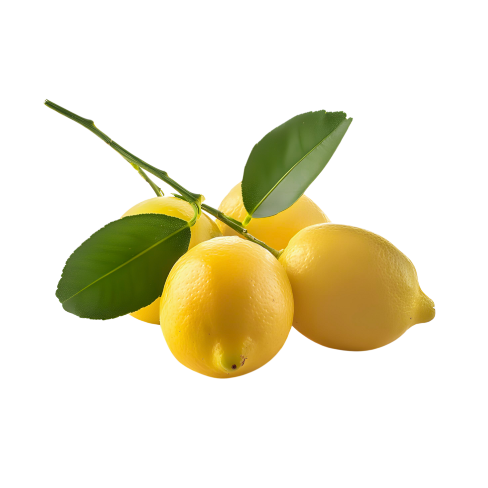Branch of fresh lemon isolated, group of yellow lemon cut out. png