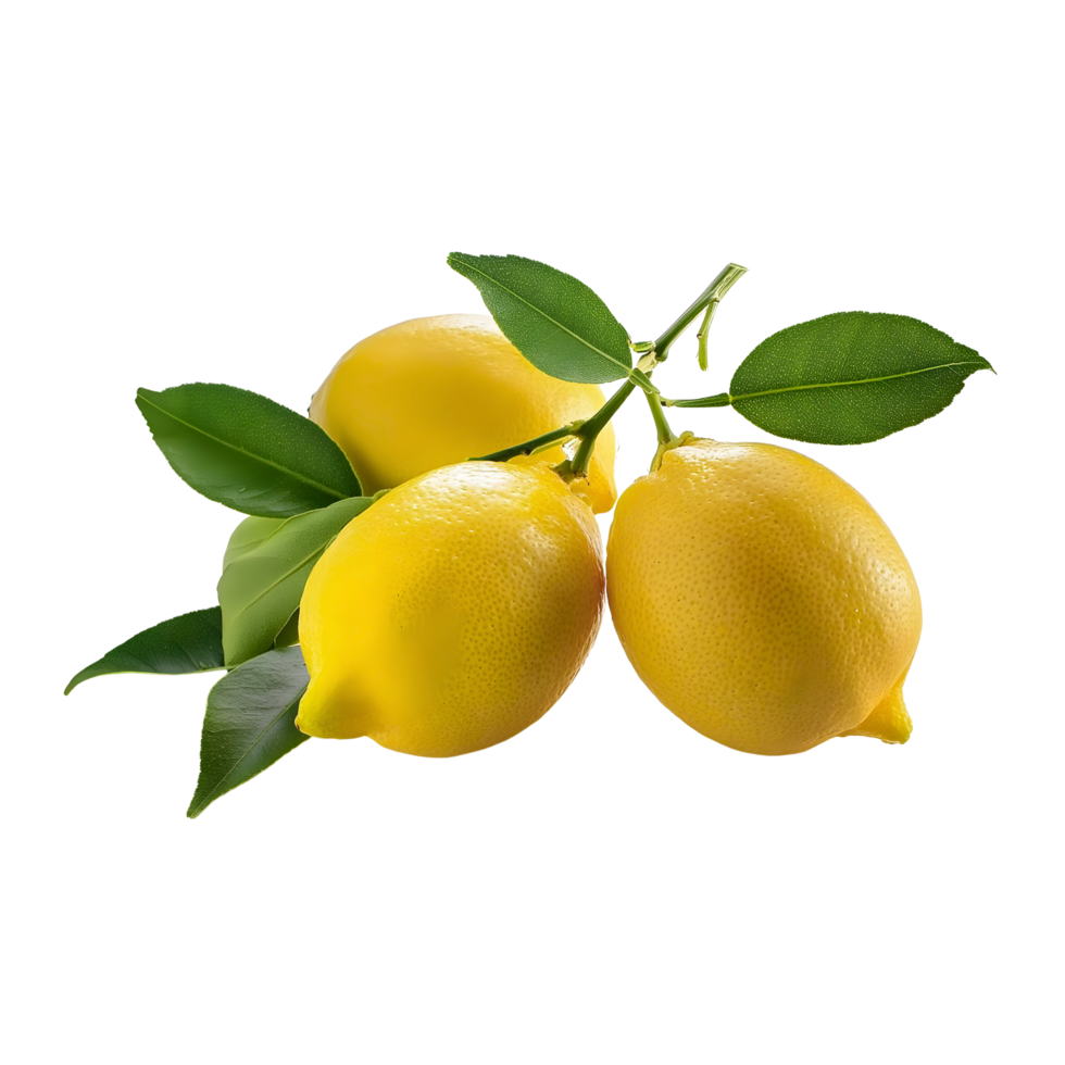Branch of fresh lemon isolated, group of yellow lemon cut out. png