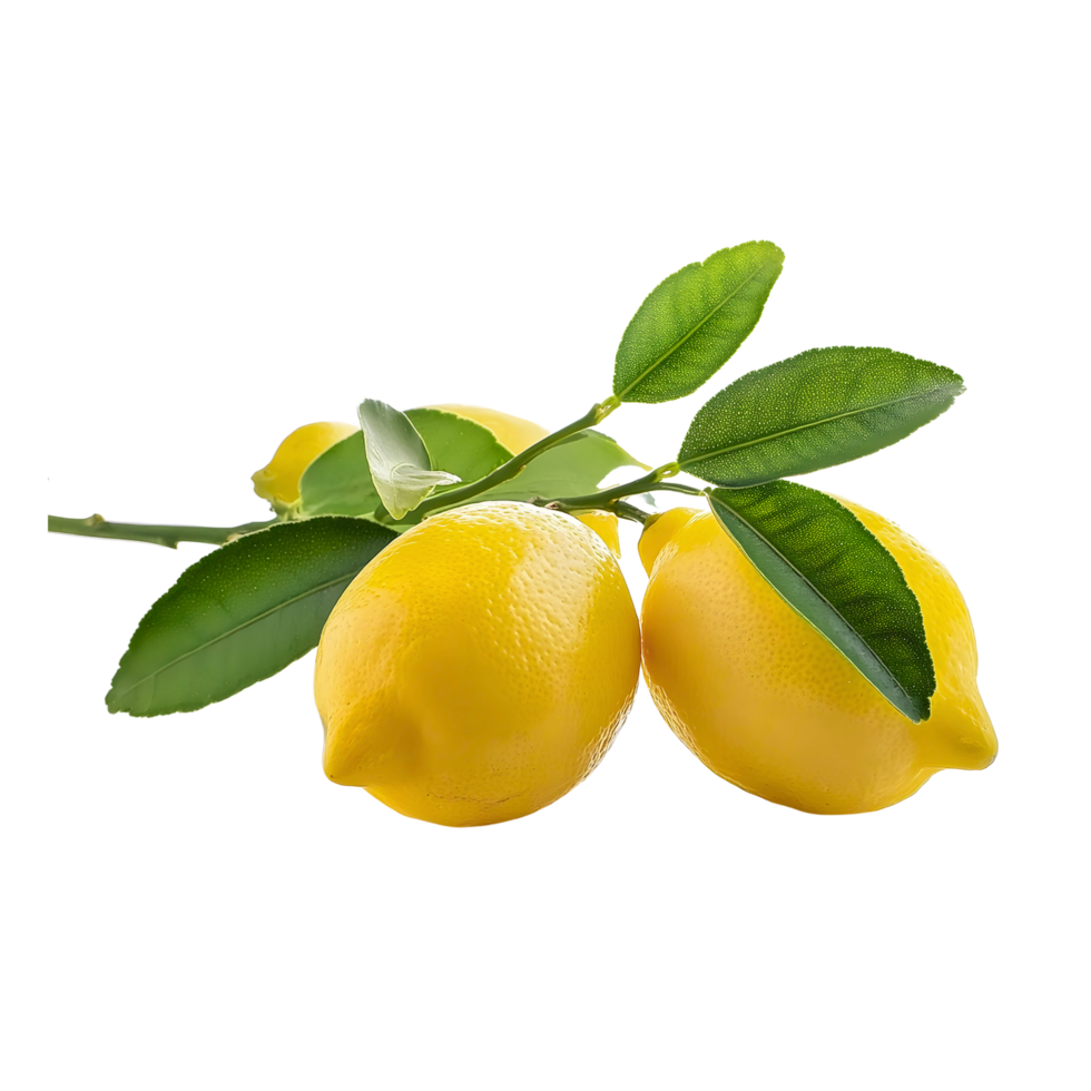 Branch of fresh lemon isolated, group of yellow lemon cut out. png