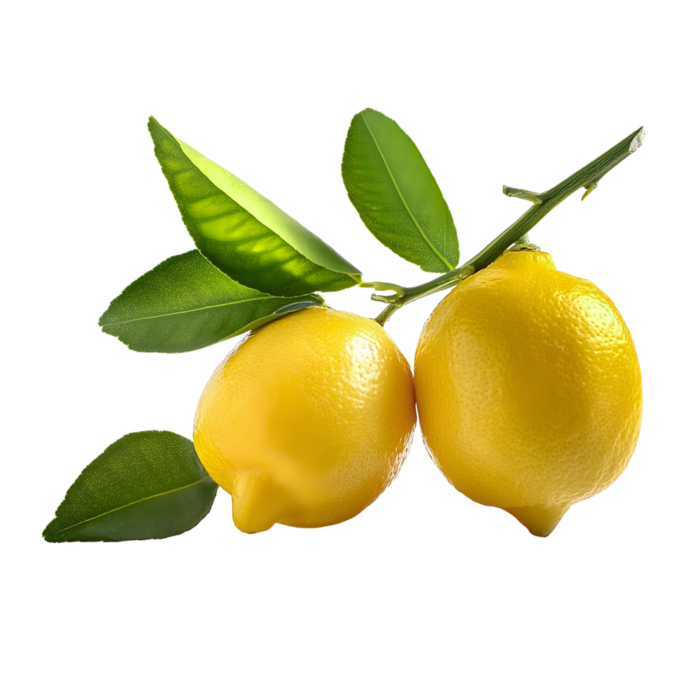 Branch of fresh lemon isolated, group of yellow lemon cut out. png