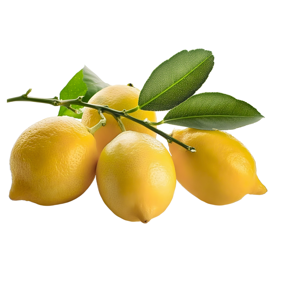 Branch of fresh lemon isolated, group of yellow lemon cut out. png
