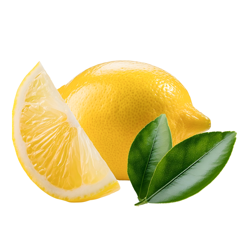 Group of fresh lemon and half lemon isolated, yellow lemon cut out. png