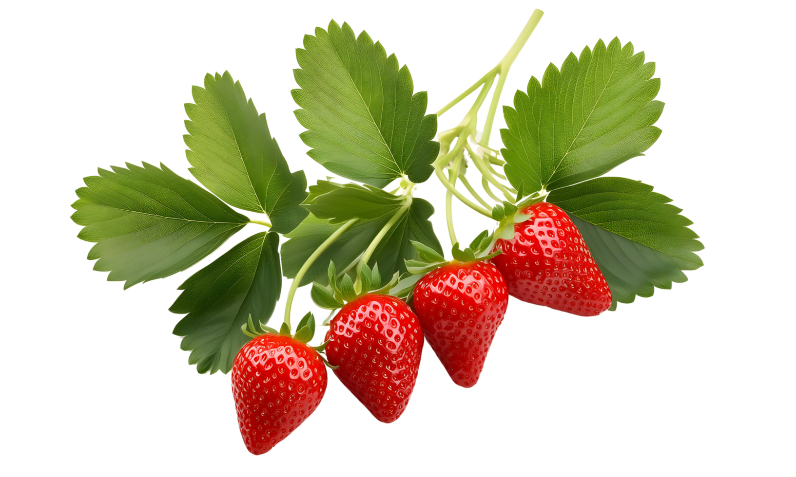 Branch of fresh strawberry isolated, group of red strawberry cut out. png