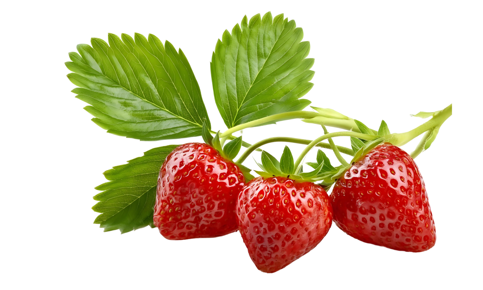 Branch of fresh strawberry isolated, group of red strawberry cut out. png