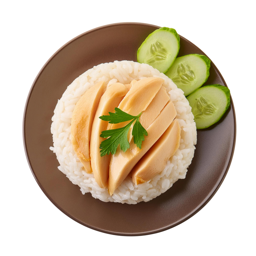Khao Man Gai on plate, thai food. png
