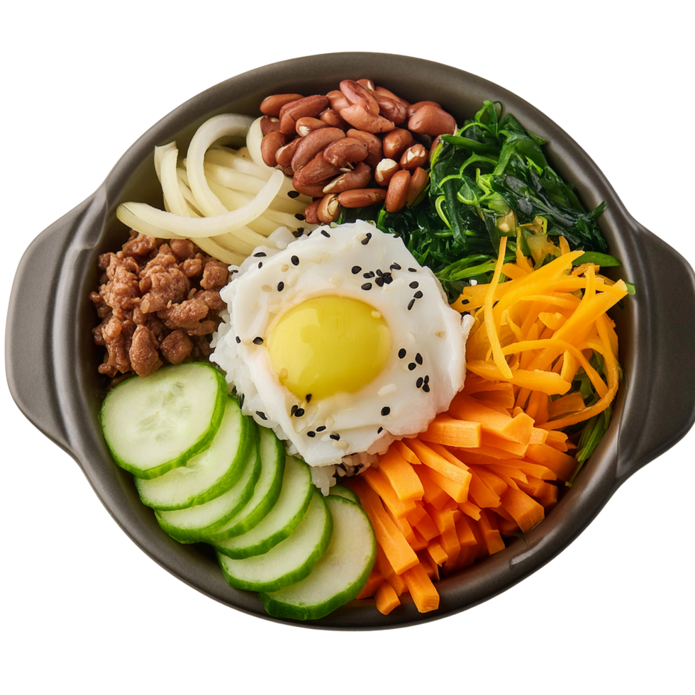 Bibimbap on plate, korean food png