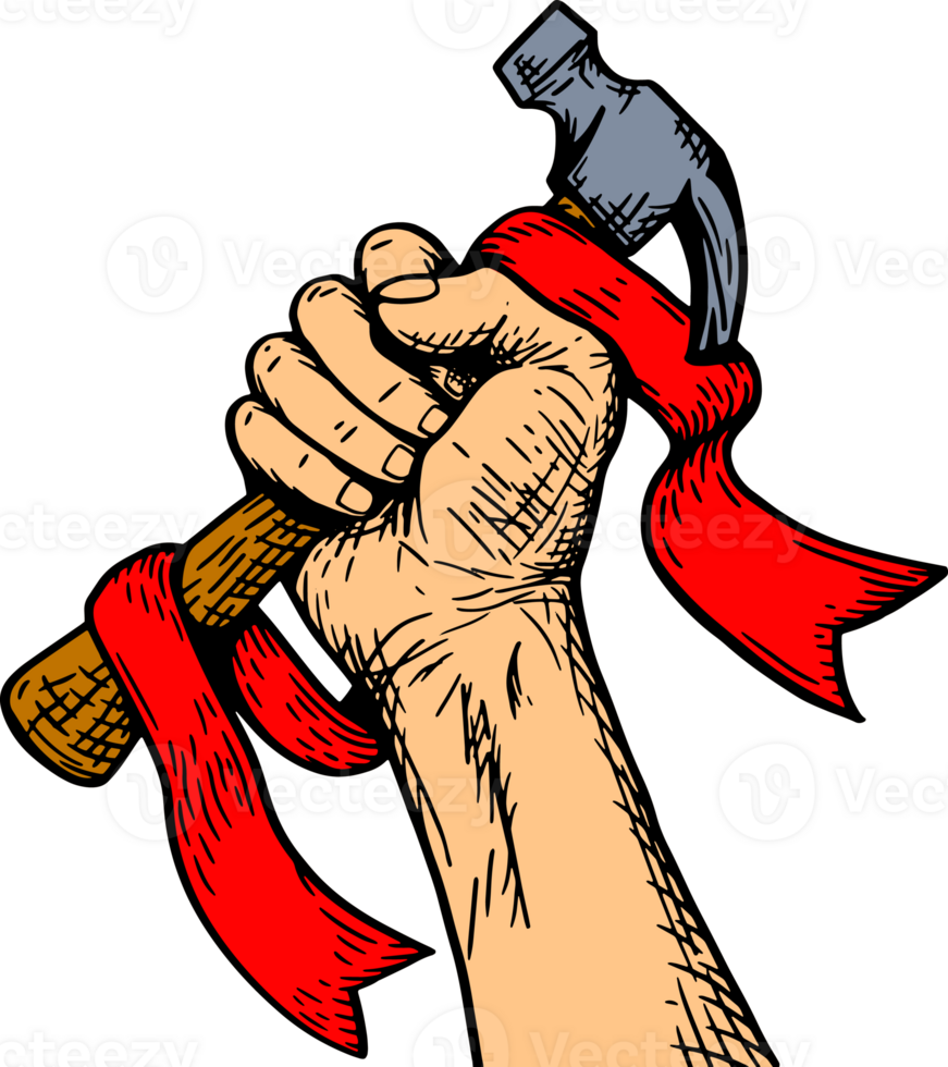 Handdrawn hand holding hammer illustration labor png