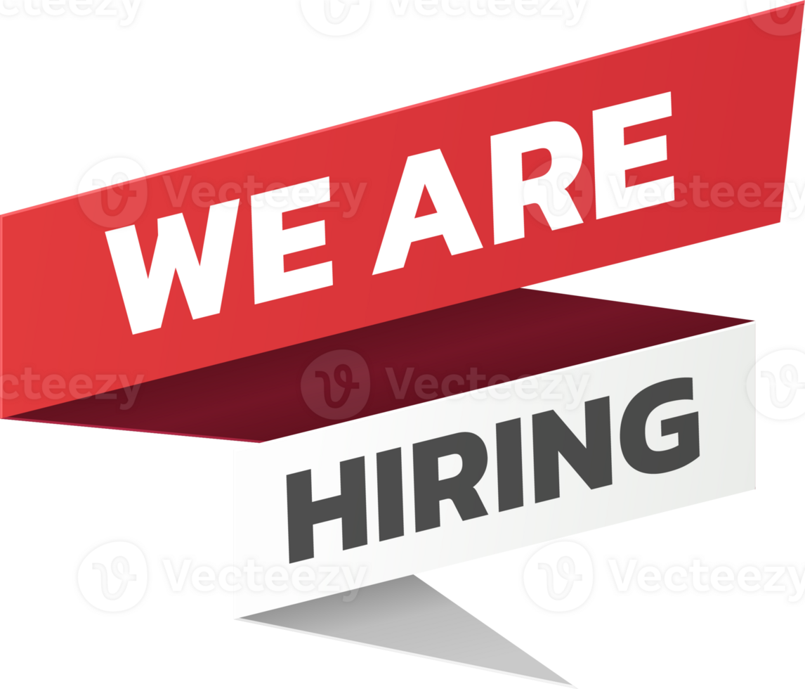 We are hiring label sign. Hiring recruitment open vacancy design info label template. origami style sticker png