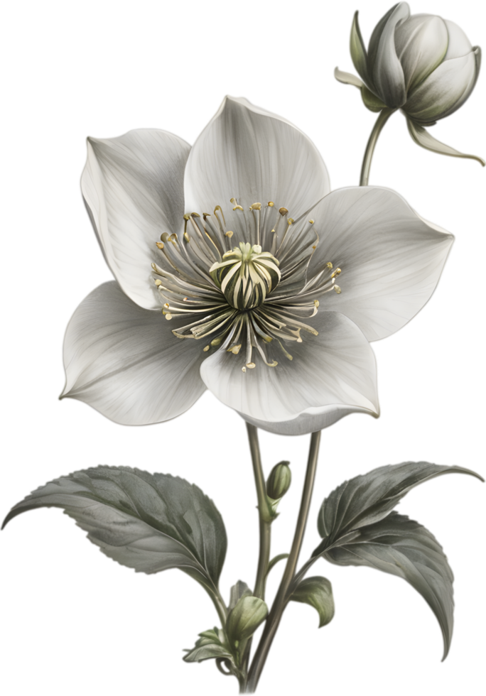 Elegant hellebore flower clipart for winter-inspired designs. AI-generated. png