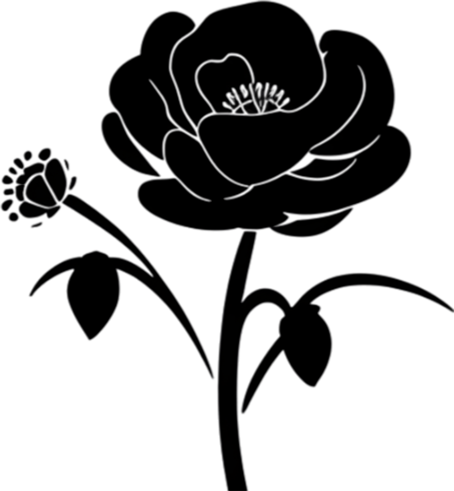 Elegant black poppy stencil for artistic projects. AI-generated. png