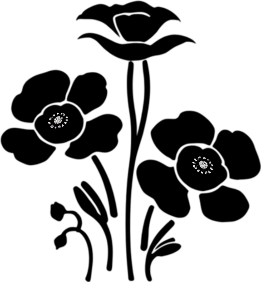 Elegant black poppy stencil for artistic projects. AI-generated. png