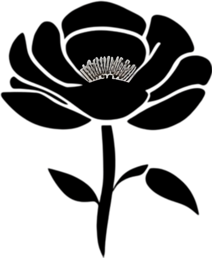 Elegant black poppy stencil for artistic projects. AI-generated. png