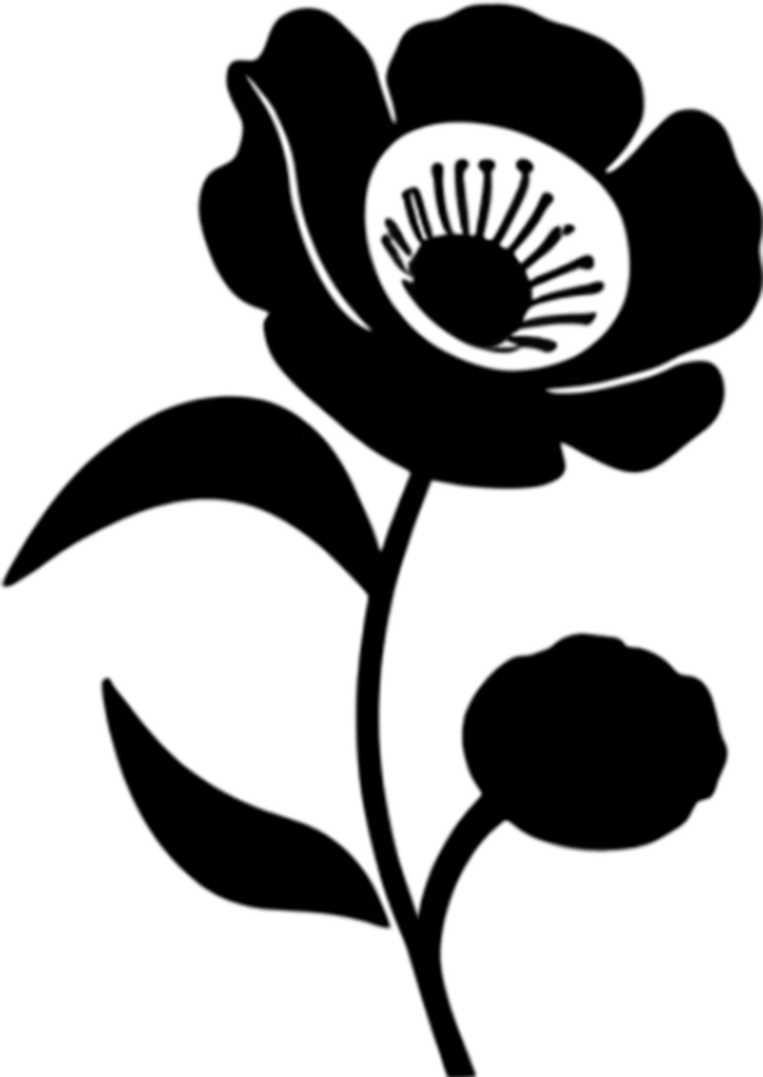 Elegant black poppy stencil for artistic projects. AI-generated. png