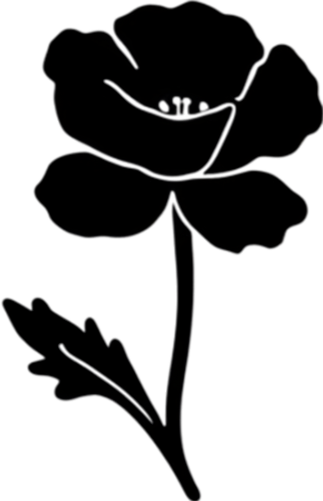Elegant black poppy stencil for artistic projects. AI-generated. png