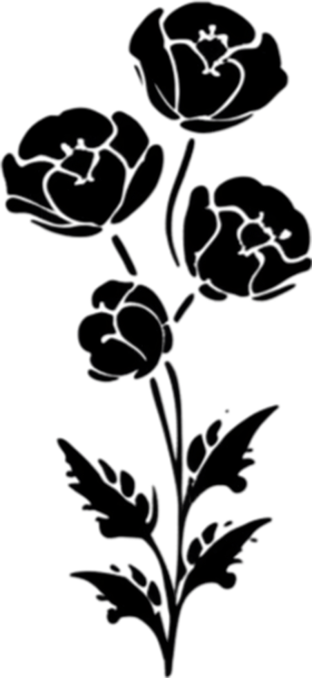 Elegant black poppy stencil for artistic projects. AI-generated. png