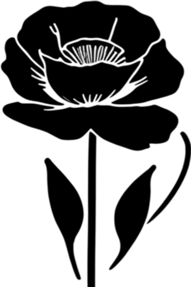 Elegant black poppy stencil for artistic projects. AI-generated. png
