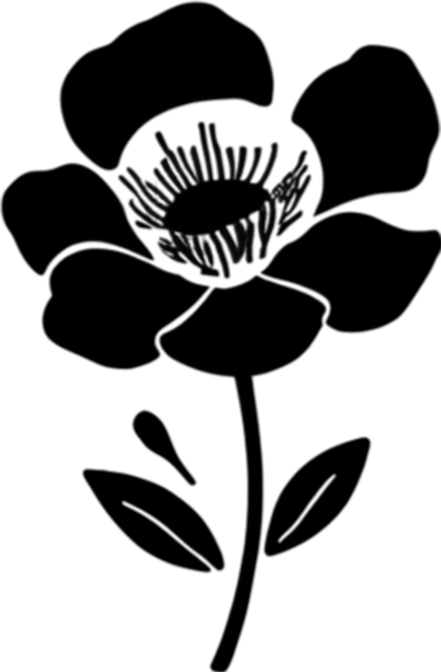 Elegant black poppy stencil for artistic projects. AI-generated. png