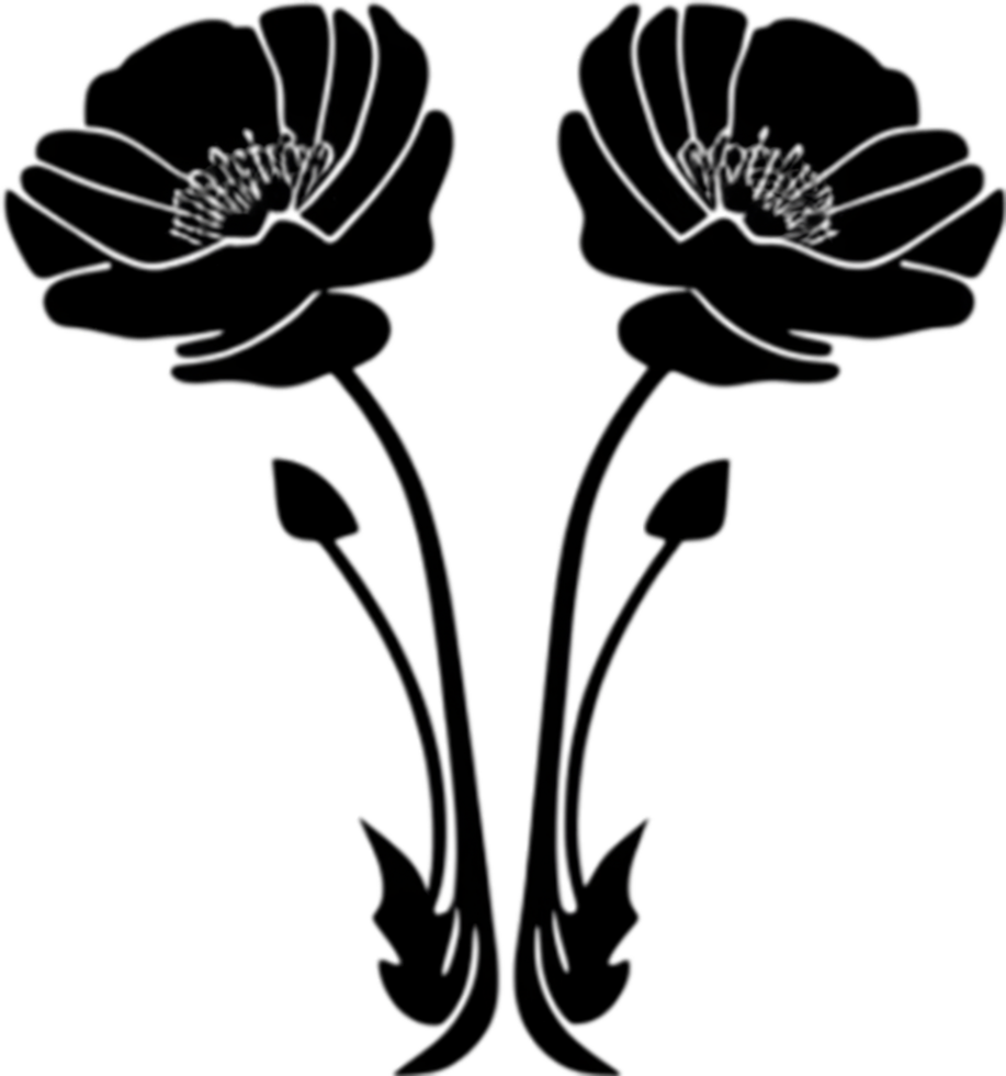 Elegant black poppy stencil for artistic projects. AI-generated. png