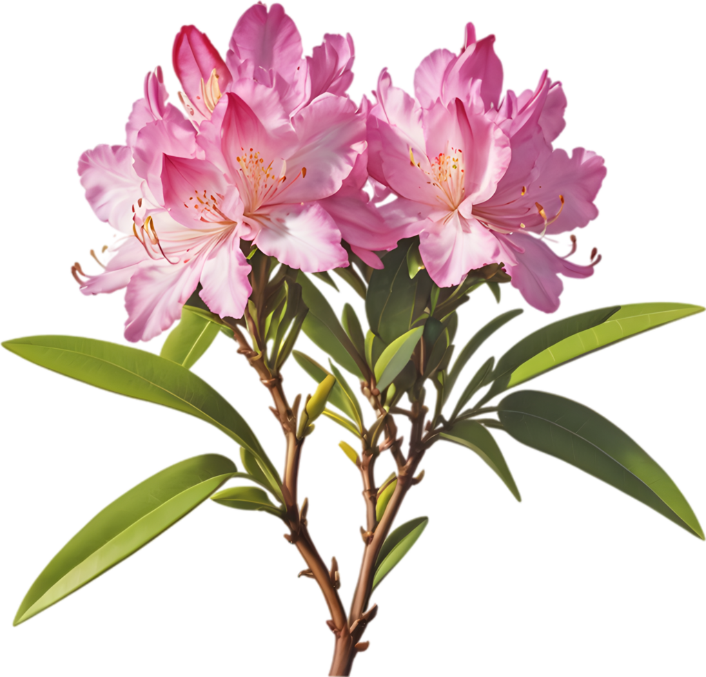 Vibrant rhododendron blossoms in digital clipart form. AI-generated. png