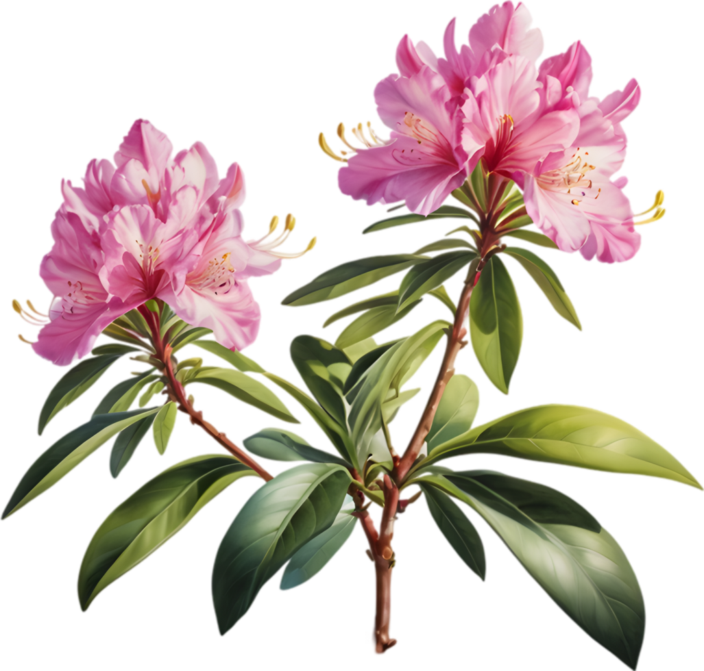 Vibrant rhododendron blossoms in digital clipart form. AI-generated. png