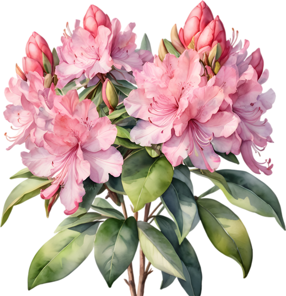 Vibrant rhododendron blossoms in digital clipart form. AI-generated. png